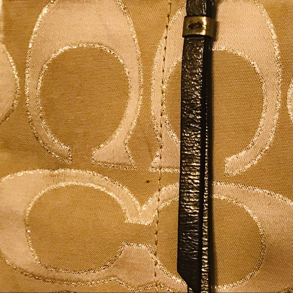 Coach Poppy Signature Metallic Jacquard Khaki Chain Purse Tote Bag - Picture 4 of 11